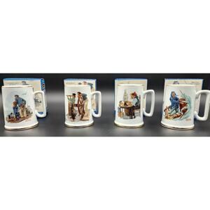 1985 Norman Rockwell Seafarers Tankard Set of 4 w/ Boxes Japan 22K Gold by LJS